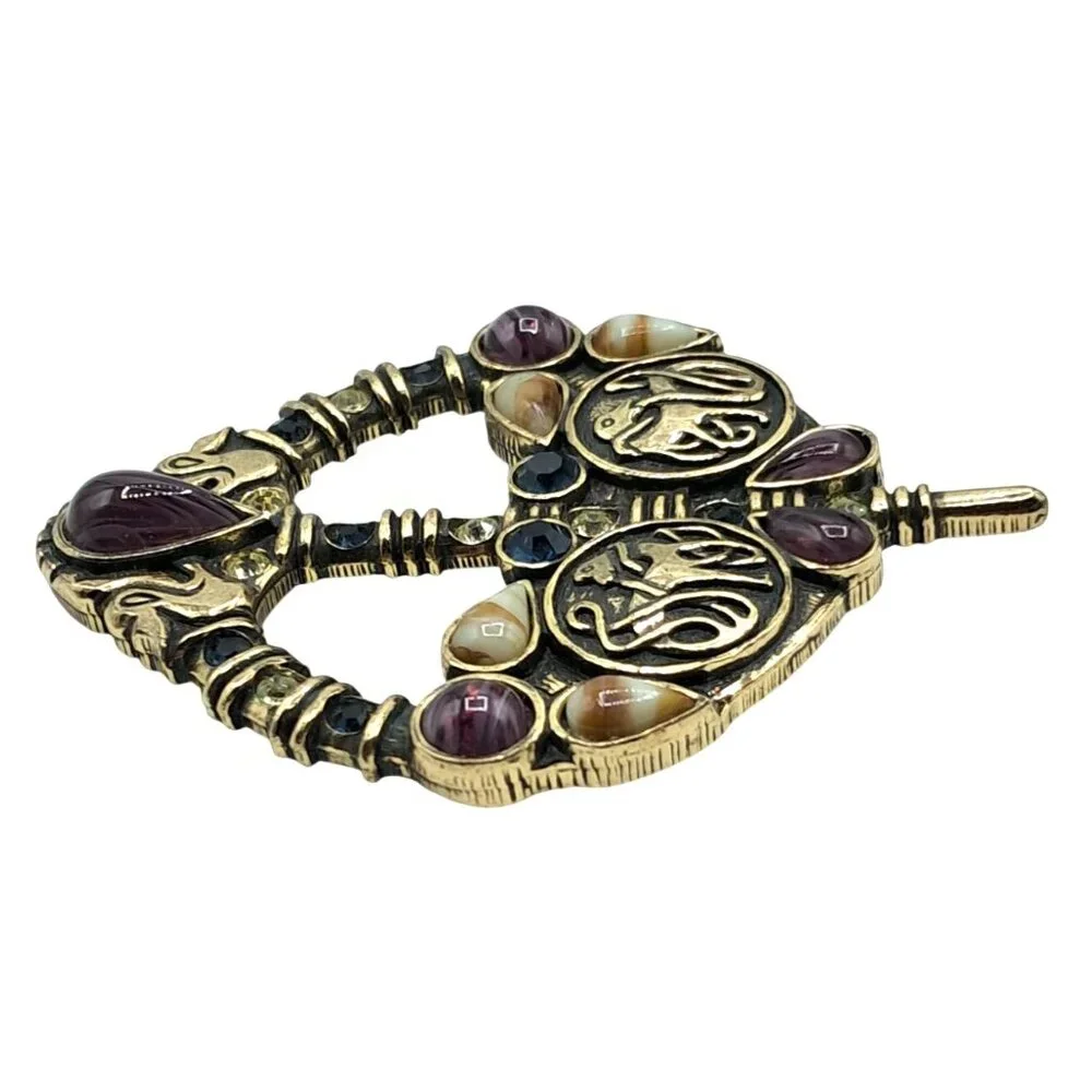Sol Dor Art Glass Brooch Celtic Irish Rhinestone Pin Signed Costume Jewelry Vint